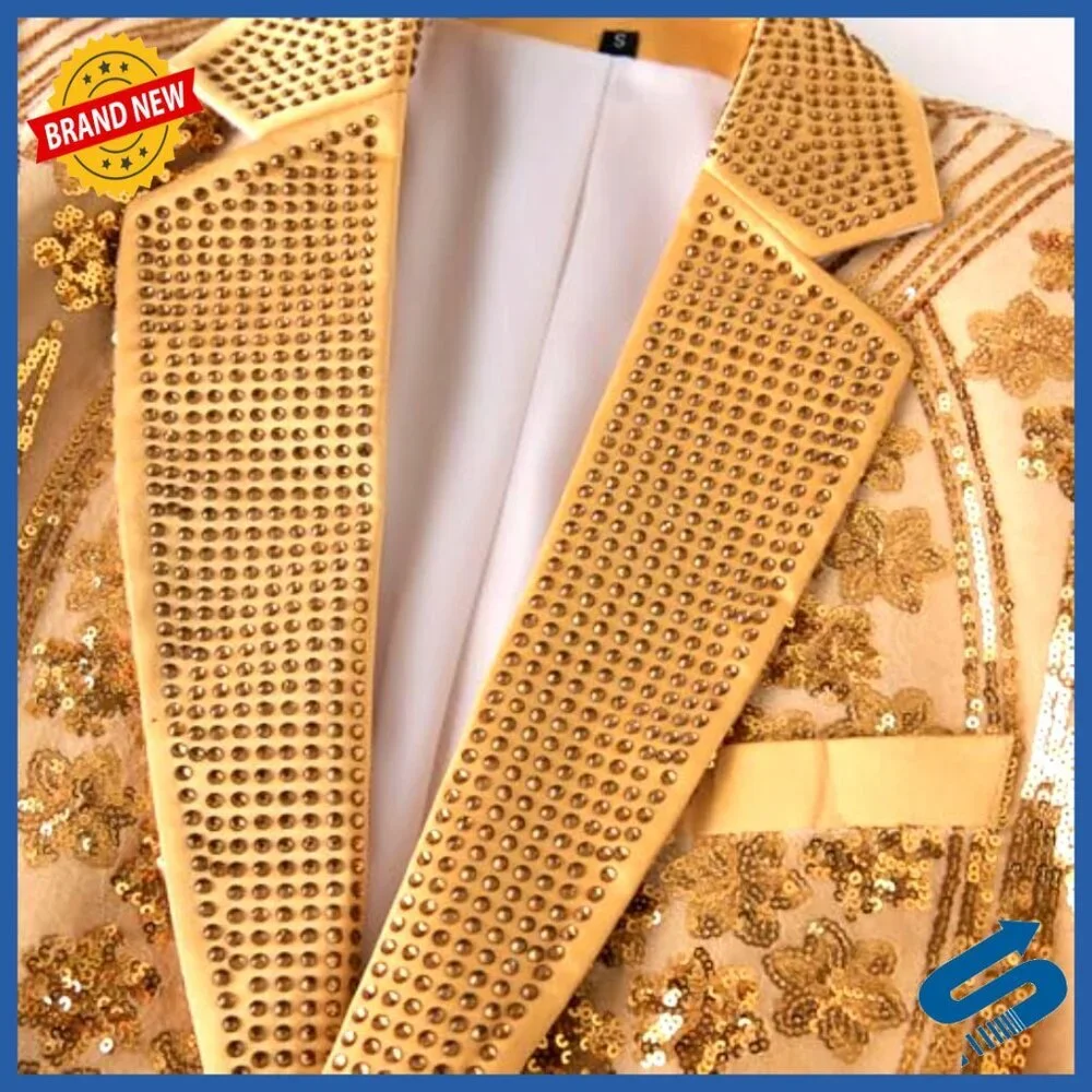 Men's Embroidered Sequin Blazer Slim Fit for Wedding Prom Party